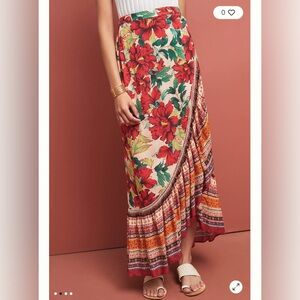 Farm Rio Amaryllis maxi wrap skirt Small ruffles bright floral print bohemian